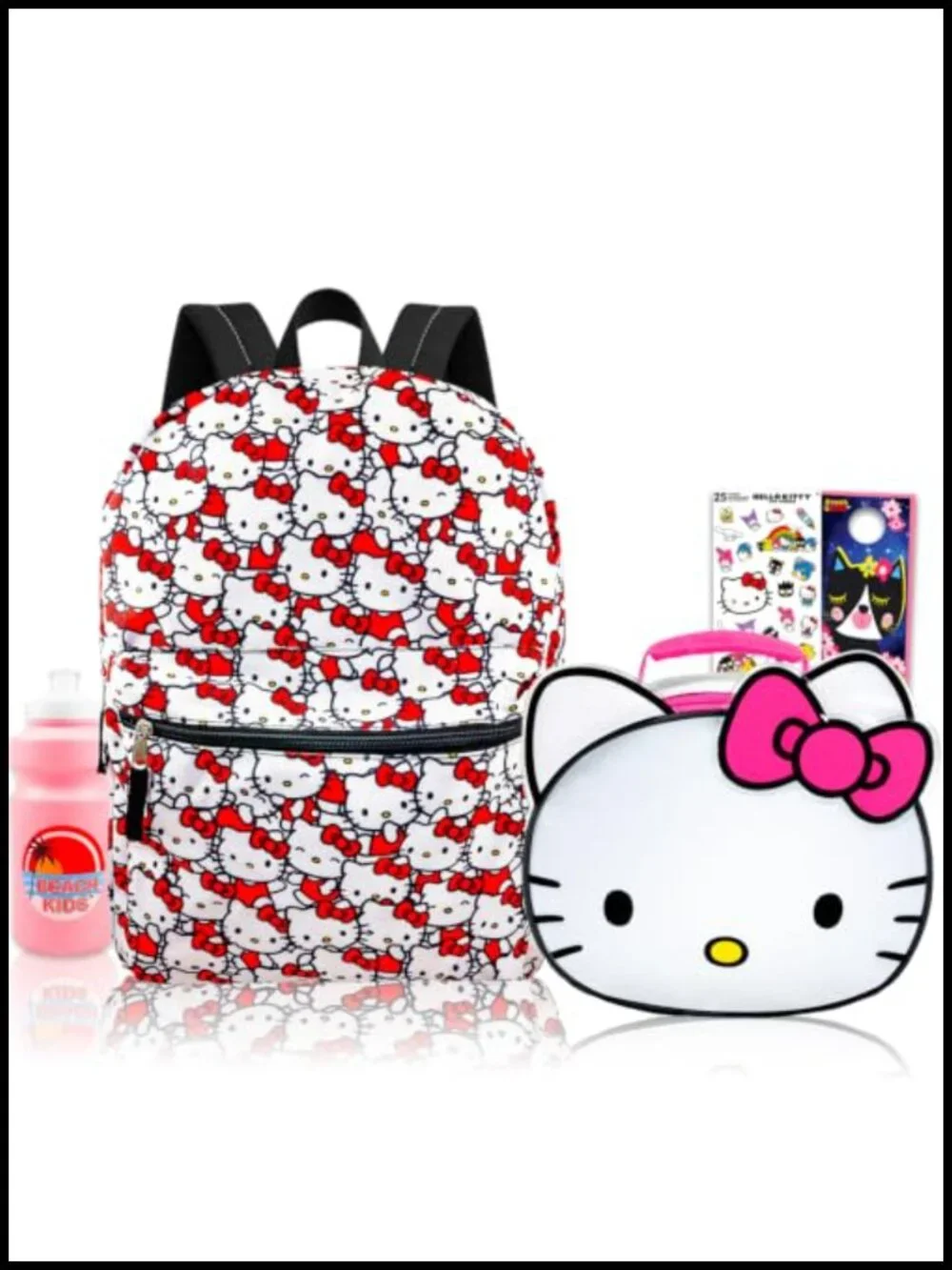 Hello Kitty Backpack & Lunch Box Set with Stickers, Water Bottle, Adjustable